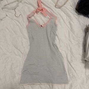 Striped Halter Dress with Pink Accents